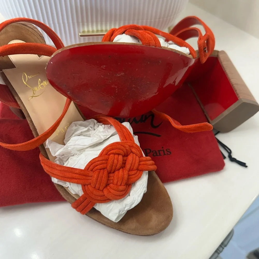 Christian Louboutin Red Sandals with Braided Detail - Picture 2 of 5